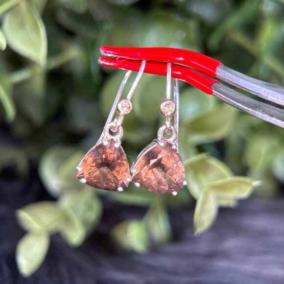 Pandora Two-Tone Close To My Heart Smoky Topaz Earrings - Picture 3 of 9